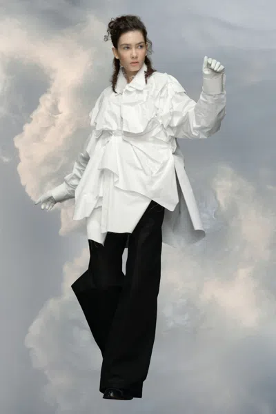 Maison Margiela Drop-shoulder Gathered Poplin Shirt In White
