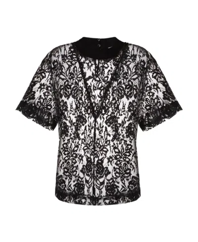 Alexander Mcqueen Floral-lace Short-sleeve Top In Black