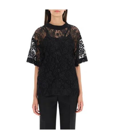 Alexander Mcqueen Floral-lace Short-sleeve Top In Black