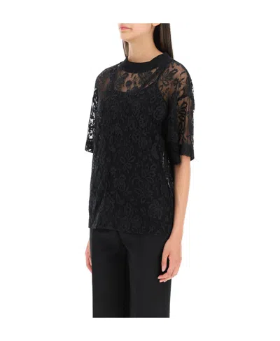 Alexander Mcqueen Floral-lace Short-sleeve Top In Black