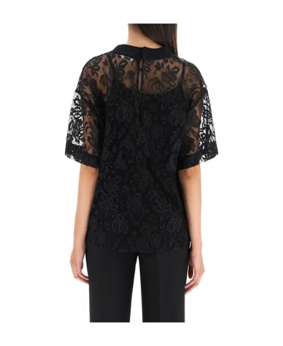 Alexander Mcqueen Floral-lace Short-sleeve Top In Black