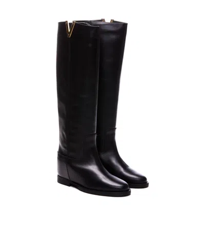 Via Roma 15 Round-head Boots In Black