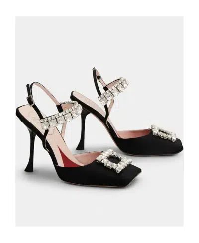 Roger Vivier Slingback Pumps Rhinestone Buckle In Satin