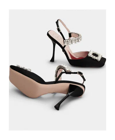 Roger Vivier Slingback Pumps Rhinestone Buckle In Satin