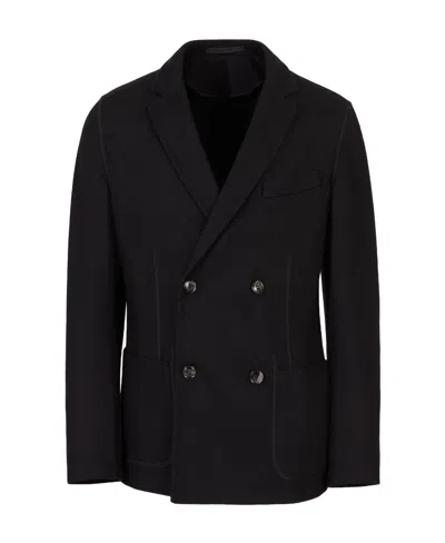 Giorgio Armani Official Store Icon Double-breasted Jacket In Fulled Cashmere Interlock