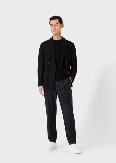 Giorgio Armani Official Store Icon Double-breasted Jacket In Fulled Cashmere Interlock