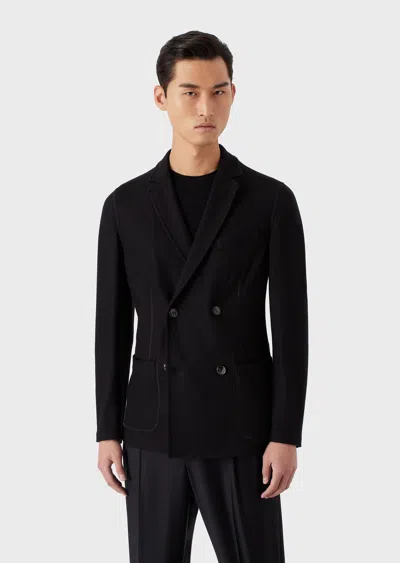 Giorgio Armani Official Store Icon Double-breasted Jacket In Fulled Cashmere Interlock