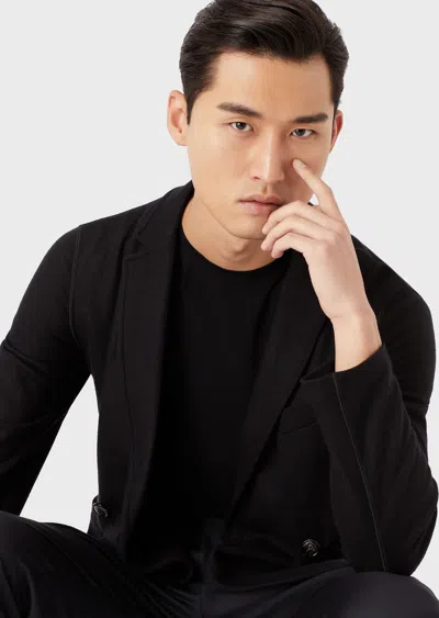 Giorgio Armani Official Store Icon Double-breasted Jacket In Fulled Cashmere Interlock