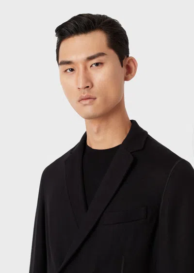 Giorgio Armani Official Store Icon Double-breasted Jacket In Fulled Cashmere Interlock