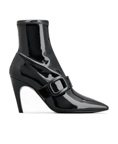 Roger Vivier Viv' Choc Stretch Lacquered Buckle Ankle Boots In Patent Leather