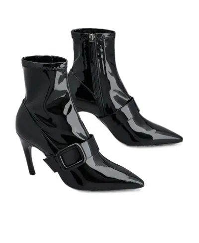 Roger Vivier Viv' Choc Stretch Lacquered Buckle Ankle Boots In Patent Leather