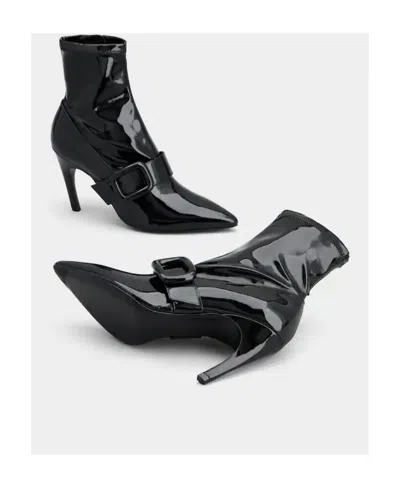Roger Vivier Viv' Choc Stretch Lacquered Buckle Ankle Boots In Patent Leather