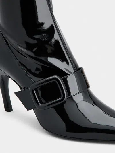 Roger Vivier Viv' Choc Stretch Lacquered Buckle Ankle Boots In Patent Leather
