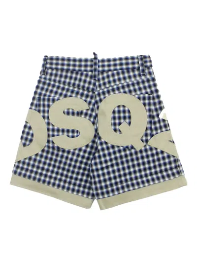 Dsquared2 Checked Logo-patch Shorts In Blue