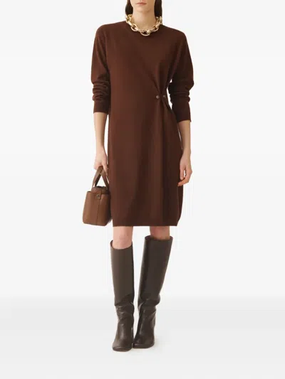 Fabiana Filippi Button-detail Side-twist Dress In Brown