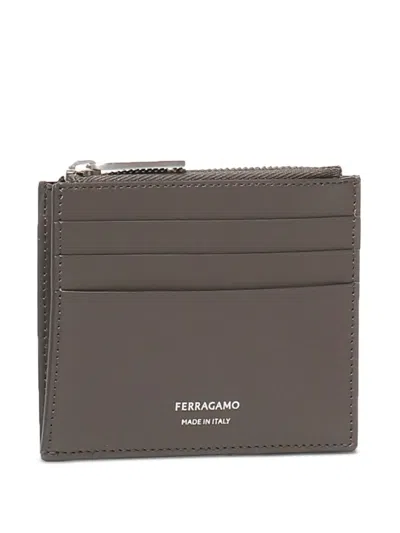 Ferragamo Logo Printed Zipped Cardholder In Gray