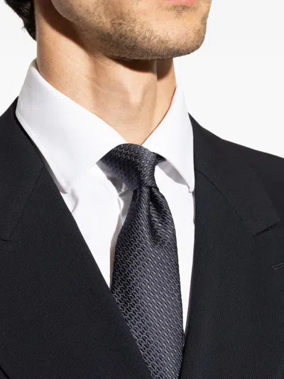 Giorgio Armani Geometric-pattern Silk Tie In Black