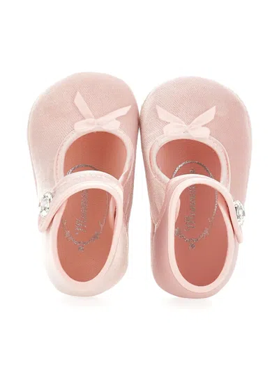 Monnalisa Embellished-strap Crib Shoes In Pink