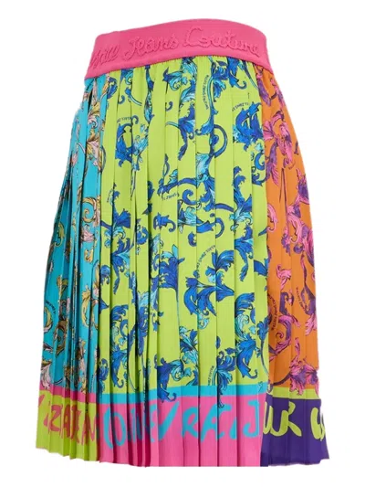 Versace Jeans Couture Mini Pleated Skirt Baroque Outline In Multi