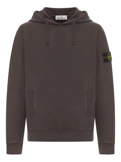 Stone Island Lead Grey Brushed Organic Cotton Hoodie In Brown