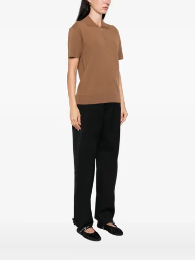 Max Mara Lapel Short-sleeved Polo Shirt In Brown