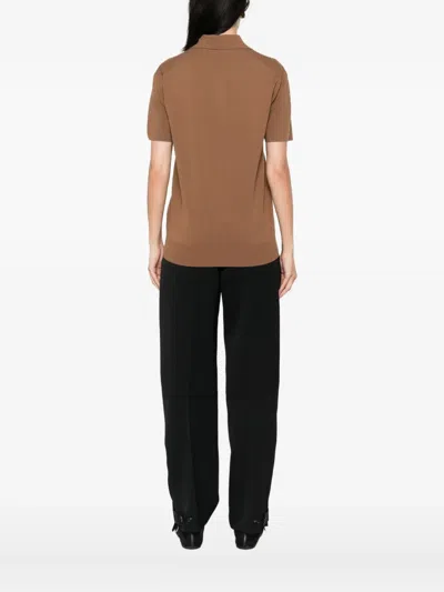 Max Mara Lapel Short-sleeved Polo Shirt In Brown
