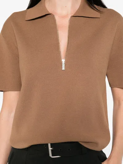 Max Mara Lapel Short-sleeved Polo Shirt In Brown