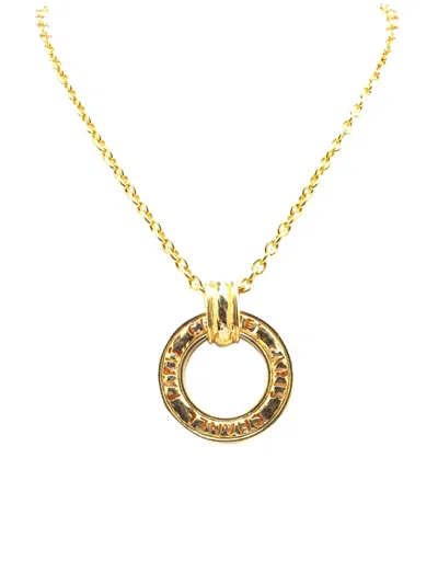 Pre-owned Chanel 1970-1980 Gold Plated Circle Logo Pendant Necklace Costume Necklace