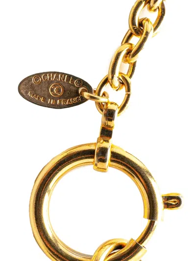 Pre-owned Chanel 1970-1980 Gold Plated Circle Logo Pendant Necklace Costume Necklace