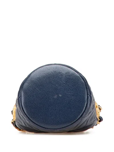 Pre-owned Chanel 2021-2025 Mini Quilted Caviar Medallion Charms Drawstring Bucket Bag