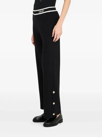 Liu •jo Liu Jo Wide-leg Trousers With Decorative Hem Buttons In Black