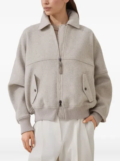 Brunello Cucinelli Zip-front Bomber Jacket In Nude