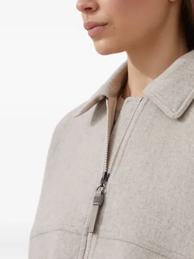 Brunello Cucinelli Zip-front Bomber Jacket In Nude