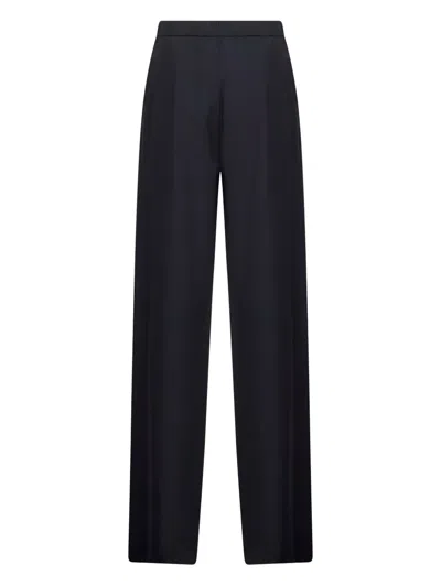 Max Mara Blue Wool Canvas Berard Trousers In Black