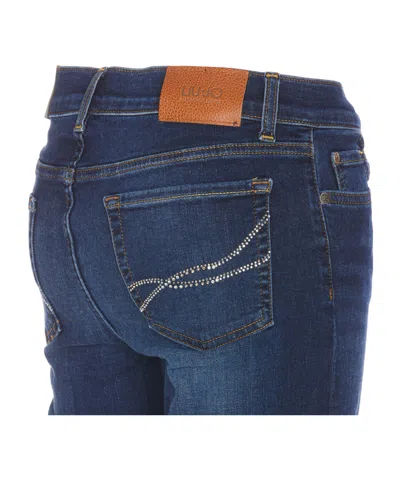 Liu •jo Flare High Waist Trousers With Rivet Accents In Blue