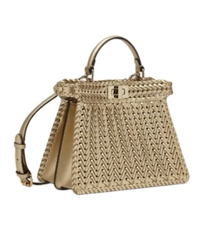 Fendi Champagne-coloured Interlaced Leather Bag