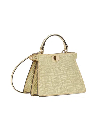 Fendi Champagne-coloured Suede Bag With Ff In Crystals And Studs