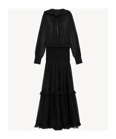 Saint Laurent Ruffled Long-sleeved Dress In Black