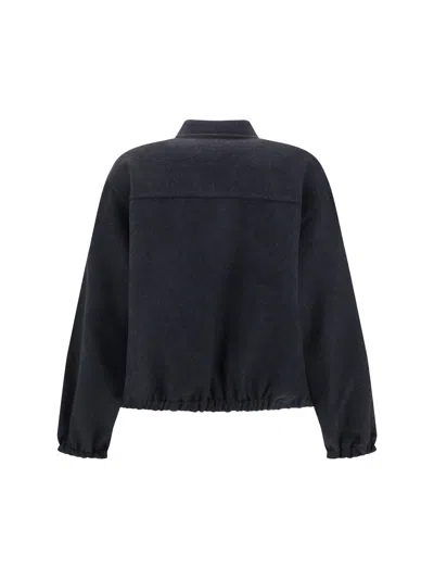 Brunello Cucinelli Oversized Virgin Wool Jacket With Ribbed Collar In Black
