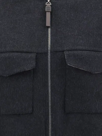 Brunello Cucinelli Oversized Virgin Wool Jacket With Ribbed Collar In Black