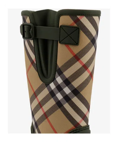 Burberry Women Rainboots With Traditional Check Insert In Green