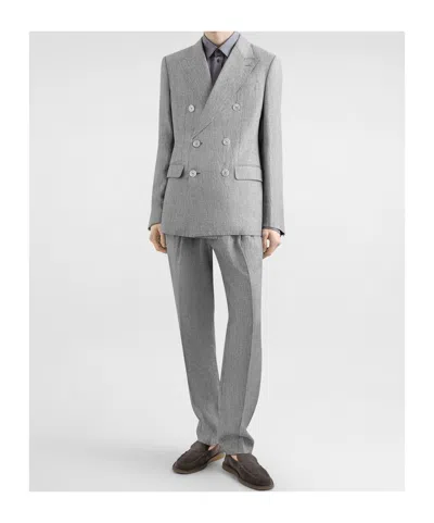 Dolce & Gabbana Sicilia Light Double-breasted Jacket In Linen Canvas In Gray