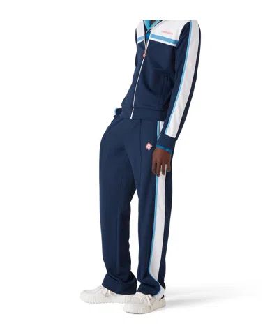 Casablanca Mens Navy / White Striped Embroidered-logo Woven Jogging Bottoms Xl In Blue