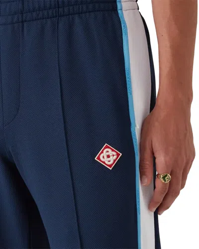 Casablanca Mens Navy / White Striped Embroidered-logo Woven Jogging Bottoms Xl In Blue