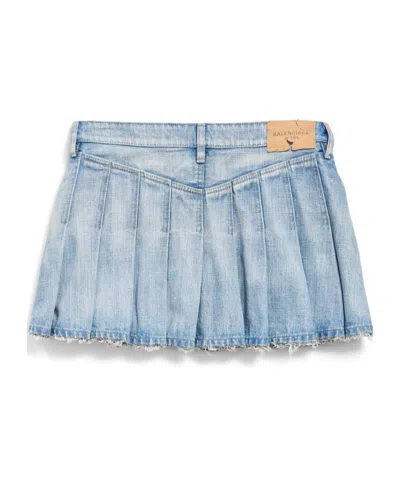 Balenciaga Women's Pleated Mini Skirt In Light Blue In Blue