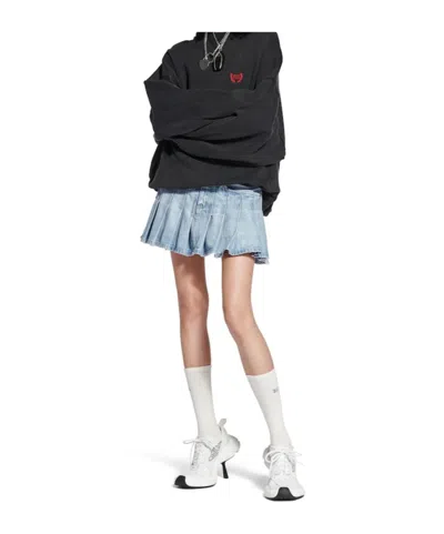 Balenciaga Women's Pleated Mini Skirt In Light Blue In Blue