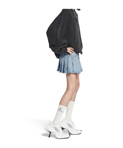 Balenciaga Women's Pleated Mini Skirt In Light Blue In Blue