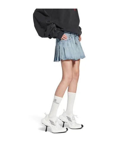 Balenciaga Women's Pleated Mini Skirt In Light Blue In Blue