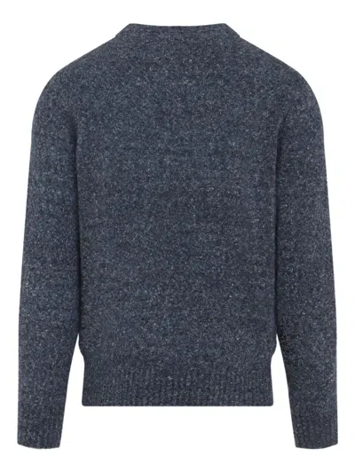 Brunello Cucinelli Blue Crewneck Sweater With A Melange Effect In Gray