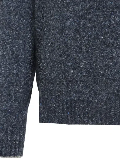Brunello Cucinelli Blue Crewneck Sweater With A Melange Effect In Gray